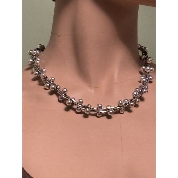 Taxco Mexico Sterling DNA Link Peppercorn Cha Cha Necklace Spratling Style 82g - Picture 3 of 7